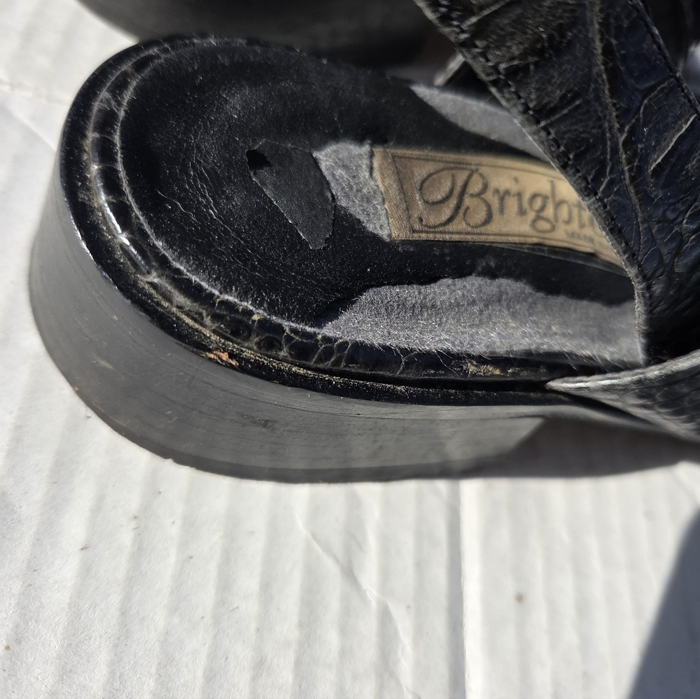 Brighton Y2K Black Square Toe Sandals Leather 8.5M Croc Pattern - Picture 11 of 11